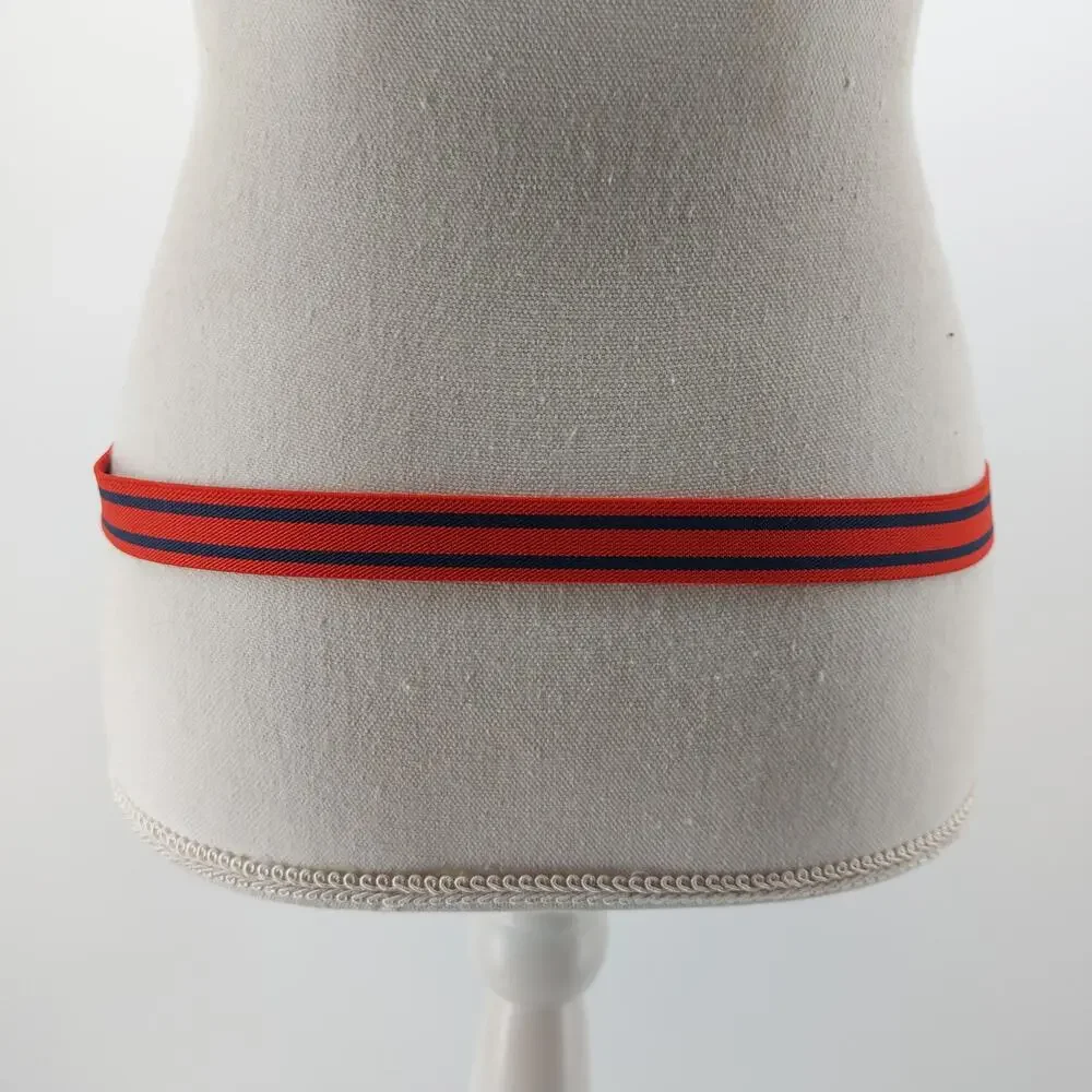 Women's Vintage Red Navy Blue Striped Skinny Cinch Belt OS